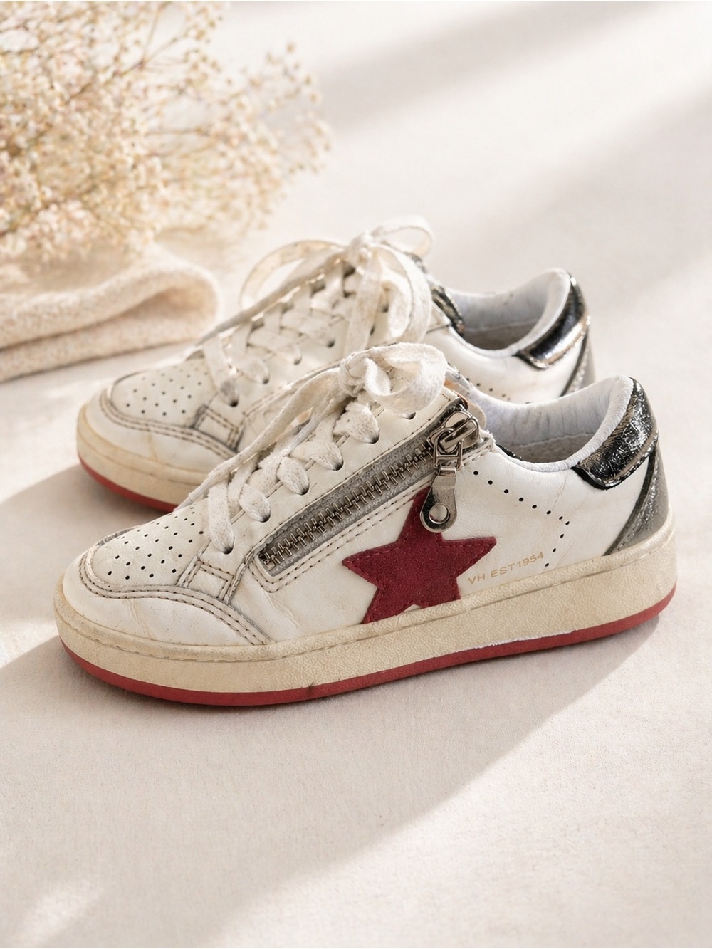 Vintage Havana Kids Star Sneakers White Pink Zip Size 11